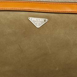Prada Orange/Olive Green Suede and Leather Duffel Bag