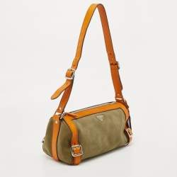 Prada Orange/Olive Green Suede and Leather Duffel Bag