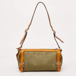 Prada Orange/Olive Green Suede and Leather Duffel Bag