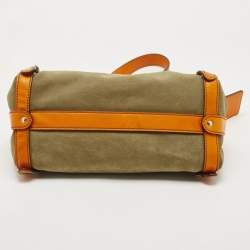 Prada Orange/Olive Green Suede and Leather Duffel Bag