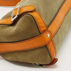 Prada Orange/Olive Green Suede and Leather Duffel Bag