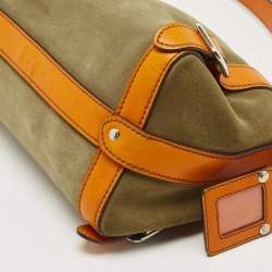 Prada Orange/Olive Green Suede and Leather Duffel Bag