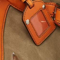 Prada Orange/Olive Green Suede and Leather Duffel Bag