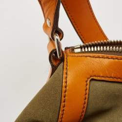 Prada Orange/Olive Green Suede and Leather Duffel Bag