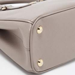 Pre Owned Prada Grey Saffiano Lux Leather Mini Double Zip Tote