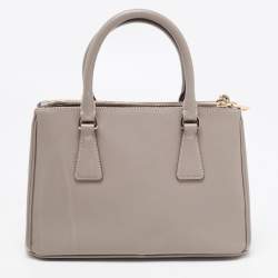 Pre Owned Prada Grey Saffiano Lux Leather Mini Double Zip Tote