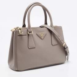 Pre Owned Prada Grey Saffiano Lux Leather Mini Double Zip Tote