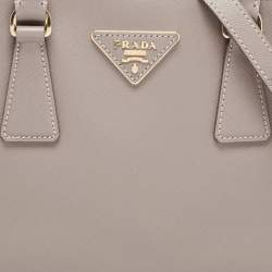 Pre Owned Prada Grey Saffiano Lux Leather Mini Double Zip Tote