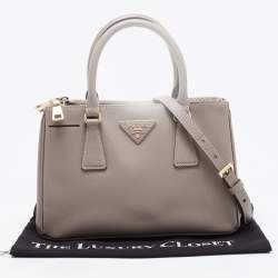 Pre Owned Prada Grey Saffiano Lux Leather Mini Double Zip Tote
