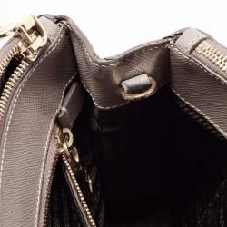 Pre Owned Prada Grey Saffiano Lux Leather Mini Double Zip Tote