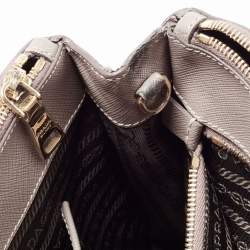 Pre Owned Prada Grey Saffiano Lux Leather Mini Double Zip Tote