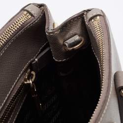 Pre Owned Prada Grey Saffiano Lux Leather Mini Double Zip Tote