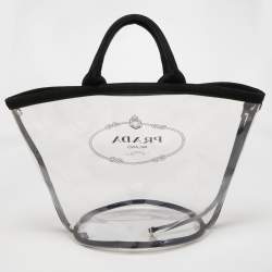 Prada Black/Clear PVC and Canvas Logo Beach Tote