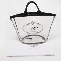 Prada Black/Clear PVC and Canvas Logo Beach Tote