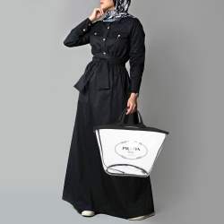 Prada Black/Clear PVC and Canvas Logo Beach Tote