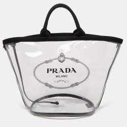 Prada Black/Clear PVC and Canvas Logo Beach Tote