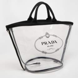Prada Black/Clear PVC and Canvas Logo Beach Tote