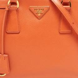 Pre Owned Prada Orange Saffiano Lux Leather Dome Satchel