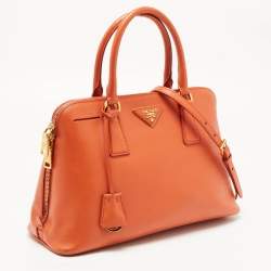 Pre Owned Prada Orange Saffiano Lux Leather Dome Satchel