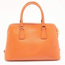 Pre Owned Prada Orange Saffiano Lux Leather Dome Satchel