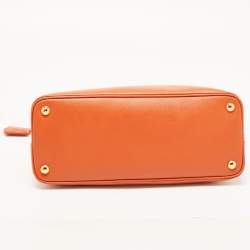 Pre Owned Prada Orange Saffiano Lux Leather Dome Satchel