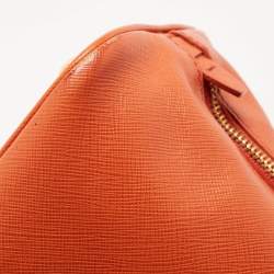 Pre Owned Prada Orange Saffiano Lux Leather Dome Satchel