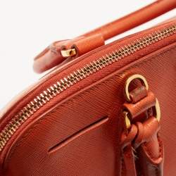 Pre Owned Prada Orange Saffiano Lux Leather Dome Satchel