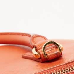 Pre Owned Prada Orange Saffiano Lux Leather Dome Satchel