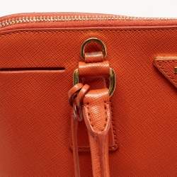 Pre Owned Prada Orange Saffiano Lux Leather Dome Satchel