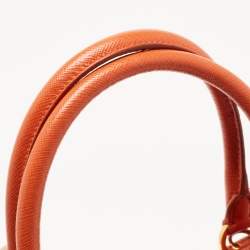 Pre Owned Prada Orange Saffiano Lux Leather Dome Satchel
