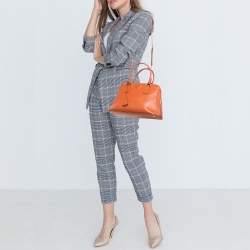 Pre Owned Prada Orange Saffiano Lux Leather Dome Satchel