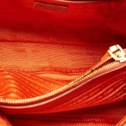 Pre Owned Prada Orange Saffiano Lux Leather Dome Satchel