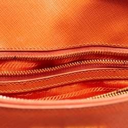 Pre Owned Prada Orange Saffiano Lux Leather Dome Satchel