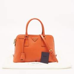 Pre Owned Prada Orange Saffiano Lux Leather Dome Satchel