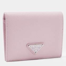 Prada Light Pink Saffiano Metal Leather Bifold Compact Wallet
