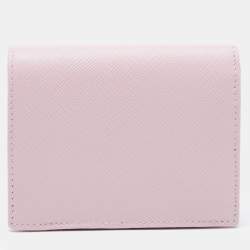 Prada Light Pink Saffiano Metal Leather Bifold Compact Wallet