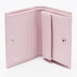 Prada Light Pink Saffiano Metal Leather Bifold Compact Wallet