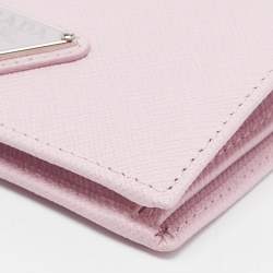 Prada Light Pink Saffiano Metal Leather Bifold Compact Wallet