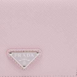 Prada Light Pink Saffiano Metal Leather Bifold Compact Wallet