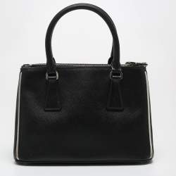 Pre Owned Prada Black/White Saffiano Lux Leather Small Galleria Tote