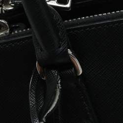 Pre Owned Prada Black/White Saffiano Lux Leather Small Galleria Tote