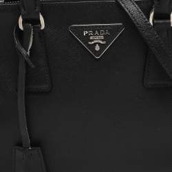 Pre Owned Prada Black/White Saffiano Lux Leather Small Galleria Tote