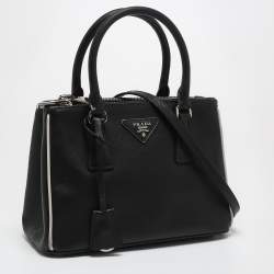 Pre Owned Prada Black/White Saffiano Lux Leather Small Galleria Tote