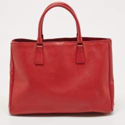 Pre Owned Prada Red Saffiano Lux Leather Large Gardener's Tote