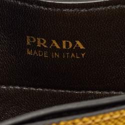 Pre Owned Prada Yellow Saffiano Leather Double Turn Lock Chain Shoulder Bag