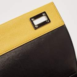 Pre Owned Prada Yellow Saffiano Leather Double Turn Lock Chain Shoulder Bag