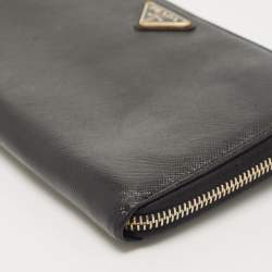 Prada Black Saffiano Leather Zip Around Clutch