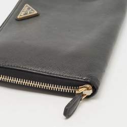 Prada Black Saffiano Leather Zip Around Clutch