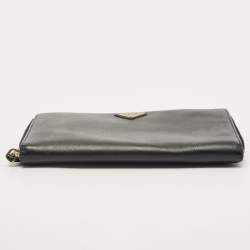 Prada Black Saffiano Leather Zip Around Clutch