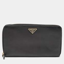 Prada Black Saffiano Leather Zip Around Clutch